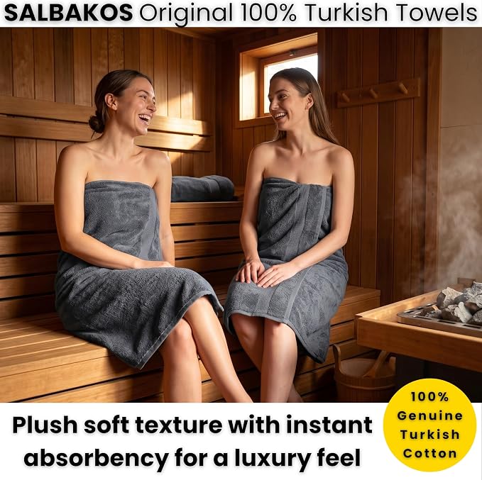 SALBAKOS 2-Piece 100% Turkish Cotton Extra Large Bath Towel 35x70 inch | Premium Hotel Quality Bath Sheet Towels | Thick, Soft, Absorbent, Oversized Bath & Beach Towels (Gray, 2 Bath Sheets)