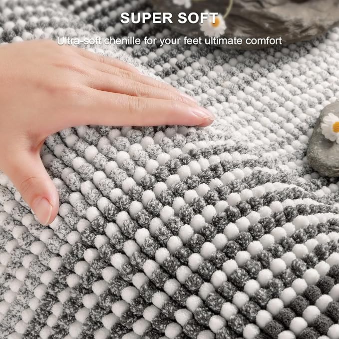 Bathroom Rugs Sets 2 Piece, Toilet Rugs U-Shaped, Contour Bath Mat Rugs Set for Toilet Bathroom, Soft Absorbent Chenille Bath Carpet, Quickly Dry, Washable (Gray, 32"" x 20"" + 24"" x 20""), Grey