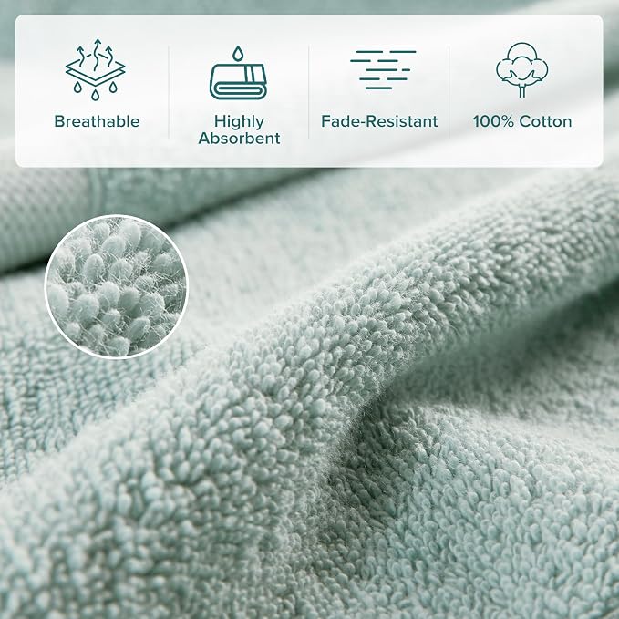 Comfort Spaces Turkish Bath Sheet Set 35x70 Oversized of 2 Piece Large Bath Towels Beach Towel 100% Turkish Cotton Towel Set for Bathroom Luxury Highly Absorbent Soft Quick Dry Towel Seafoam Green