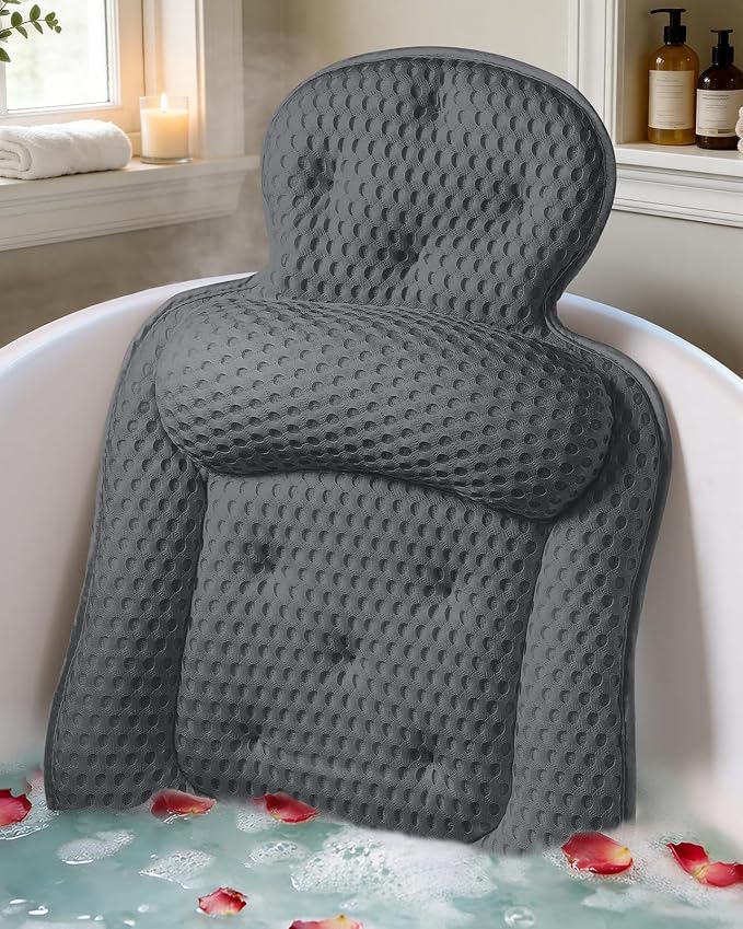 Bath Pillows for Tub, Skin Friendly Bathtub Cushion for Head and Neck with Soft 5D Mesh Fabric and 54 Non-Slip Suction Cups, Relaxing Tub and Shower Accessories Spa Gift (Dark Gray, Standard)
