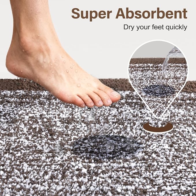 70x24 Long Bathroom Rugs Washable Non Slip, Brown Bath Mat for Bathroom Floor Tub, Soft Absorbent Quick Dry Mats for Shower, Bathtub,Home Decor