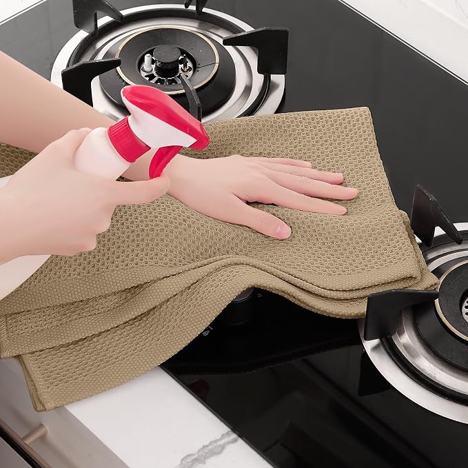 Homaxy 100% Cotton Oversized Waffle Weave Kitchen Dish Towels, Ultra Soft Absorbent Quick Drying Cleaning Towel, 20x28 Inches, 8-Pack, Tan