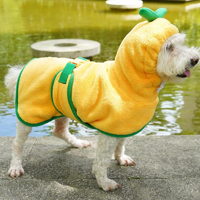 Dog Bathrobe Towel, Cat Bathrobe Microfiber Fast Drying Absorbent Towel for Puppy Small Medium Large Dog Cat (Yellow, Small)