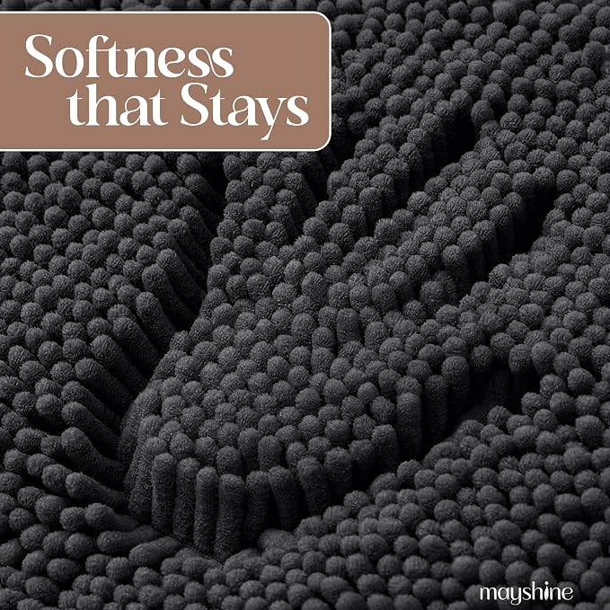 MAYSHINE Small Plush Shaggy Chenille Bath Mat 23"x14" Extra Soft, Super Absorbent, Non-Slip Bathroom Rug | Fluffy Microfiber, Area Rug Sets for Bathroom Floor, Kitchen, Living Room |Charcoal Gray