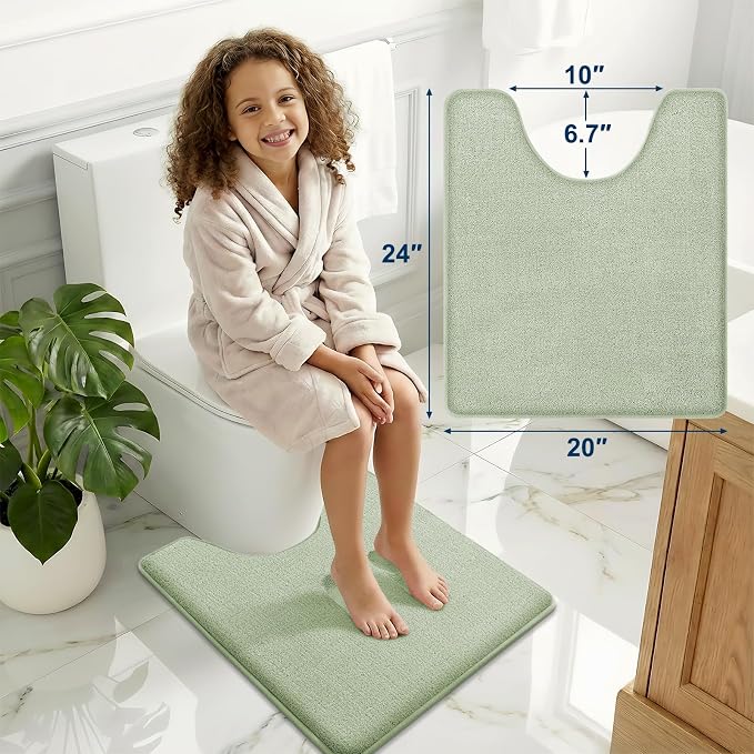 Smiry Memory Foam Toilet Rugs U Shaped 24x20, Extra Soft Bathroom Rug, Ultra Absorbent, Quick Dry, Machine Washable Contoured Bath Mat for Toilet, Sage Green