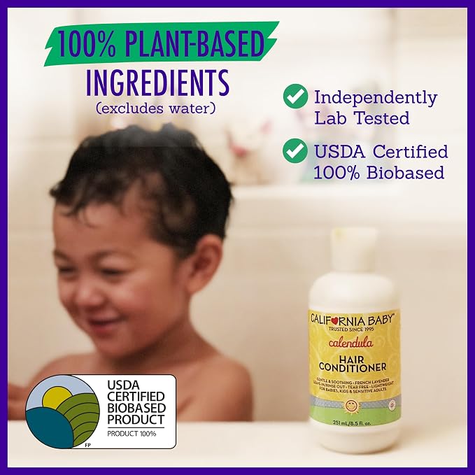 California Baby Calendula Hair Conditioner | 100% Plant-Based Kids Conditioner | Rinse-out or Leave in Conditioner | Lavender Scent | 251 mL / 8.5 oz