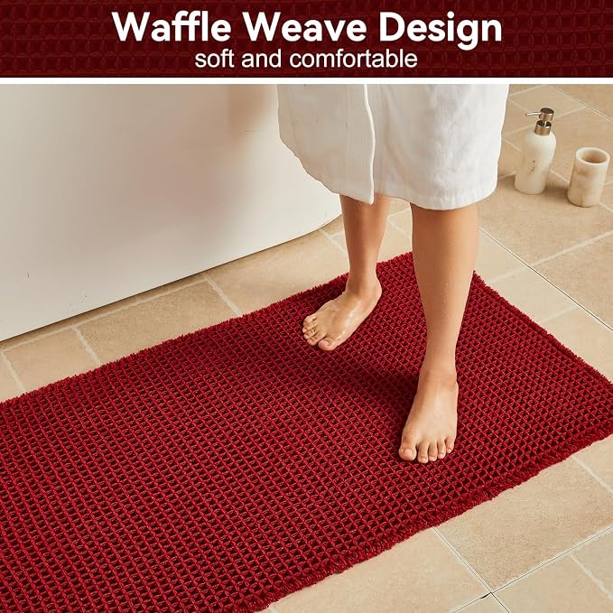 Triohero Waffle Runner Bath Mat - Long Bathroom Rugs Non Slip Washable, Ultra Soft Super Absorbent Quick Dry Boho Farmhouse Bathroom Decor, 24" x 72", Burgundy