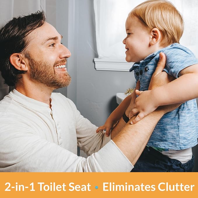 Little2Big Toilet Seat with Built-In Potty Training Seat, Slow Close, Durable Plastic, Made in USA, ROUND, White