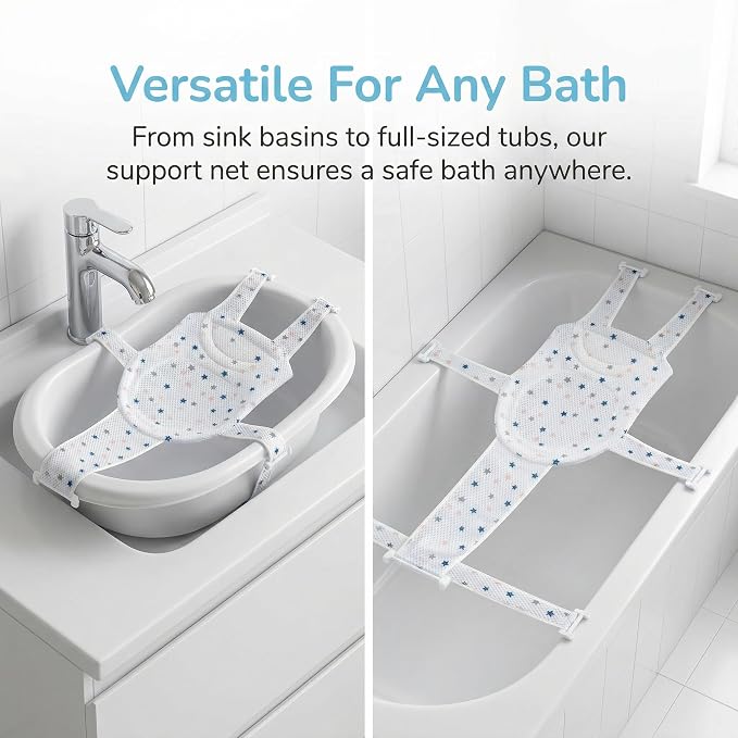Premium Baby Bath Seat Support Net, Adjustable Non-Slip Infant Bathing Chair for Newborns 0-12 Months, Breathable Sit Up Mesh Baby Tub Seat for Sink and Bathtub
