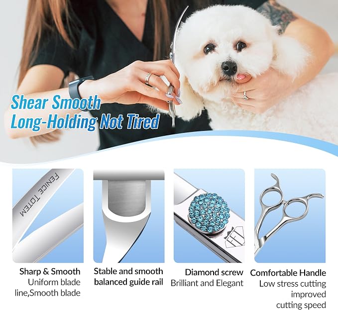 Fenice Professional Grooming Curved Shear: 30 Degree Super Curves Scissors for Dogs 6.5" Big Arc Curved Shears Made Of Japanese 440C Stainless Steel