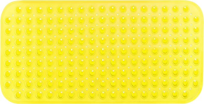 Large Non-Slip Bathtub & Shower Mat 31”x16” (Smooth/Non-Textured Tubs Only) Safe, Clean, Machine-Washable, Superior Grip&Drainage, Vinyl, Transparent Light Yellow
