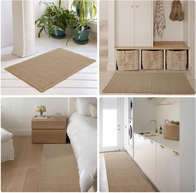TYUU Waffle Runner Rug Bathroom, Long Boho Bathroom Rugs Non Slip Washable Super Absorbent Quick Dry Farmhouse Bath Mat, 72"x24" Khaki