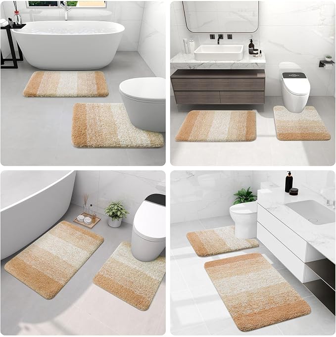 Arotive Microfiber Bathroom Rugs, Shaggy Soft and Absorbent Bath Rug, Thick Plush Machine Washable Dry Bath Mats for Bathroom, Tub and Shower, 59x17, Beige, Rectangular