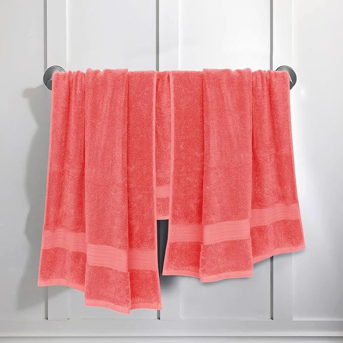 Feather & Stitch 100% Cotton Bath Towel Set of 6, 625 GSM Ultra Soft Highly Absorbent 2 Bath Towels, 2 Hand Towels & 2 Washcloth - Luxury Quick Dry Shower Towels. (Fresh Salmon)