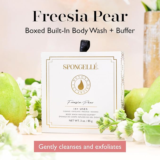 SPONGELLÉ Boxed Flower Body Wash Infused Buffer, Freesia Pear