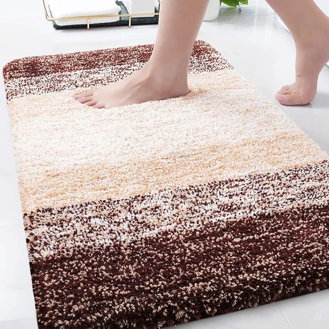 Arotive Microfiber Bathroom Rugs, Shaggy Soft and Absorbent Bath Rug, Thick Plush Machine Washable Dry Bath Mats for Bathroom, Tub and Shower, 34x21, Brown, Rectangular