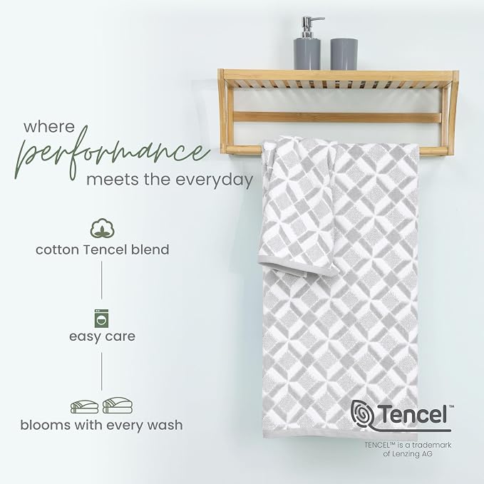 Martex Restore Geo Bath Towel – Soft, Absorbent, Moisture-Wicking and Quick to Dry – Lightweight for Everyday Use – Comfortable Feel with Convenient Loop for Hanging – 30" x 56" – Gray