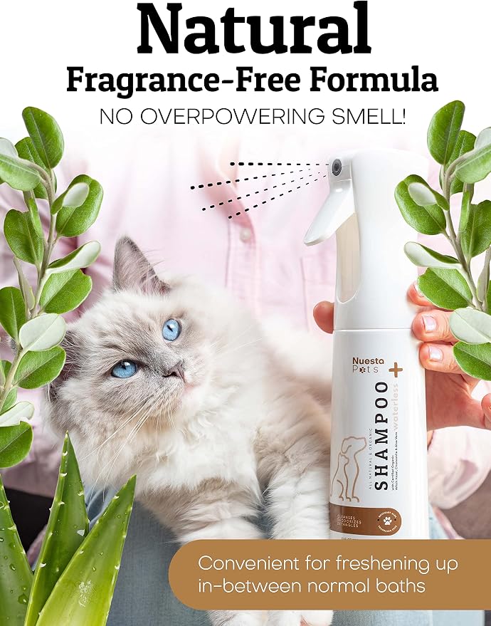Pets Hypoallergenic Waterless Shampoo | Oat & Aloe Formula for Dogs & Cats w/ Sensitive Skin | Easy Use 4 in 1 No-Rinse Pet Shampoo, Moisturizer, Conditioner, Deodorizer | Rinse Free Dog Bath