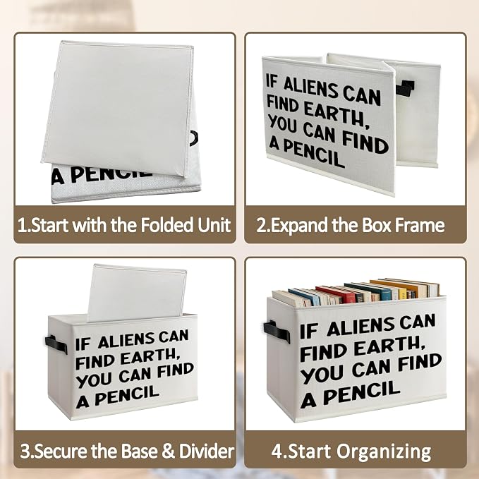 Funny Classroom Foldable Storage Bins Box with Handles, If Aliens Can Find Earth You Can Find a Pencil Collapsible Organizer Basket for Kids Nursery Room Bedroom Classroom Toys Books