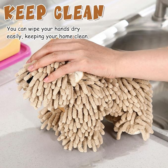 Tegeme 1 Pcs Chenille Dog Hand Towel Fuzzy Towel Absorbent Microfiber Soft for Bathroom Kitchen Washstand (Brown,Standing Dog)