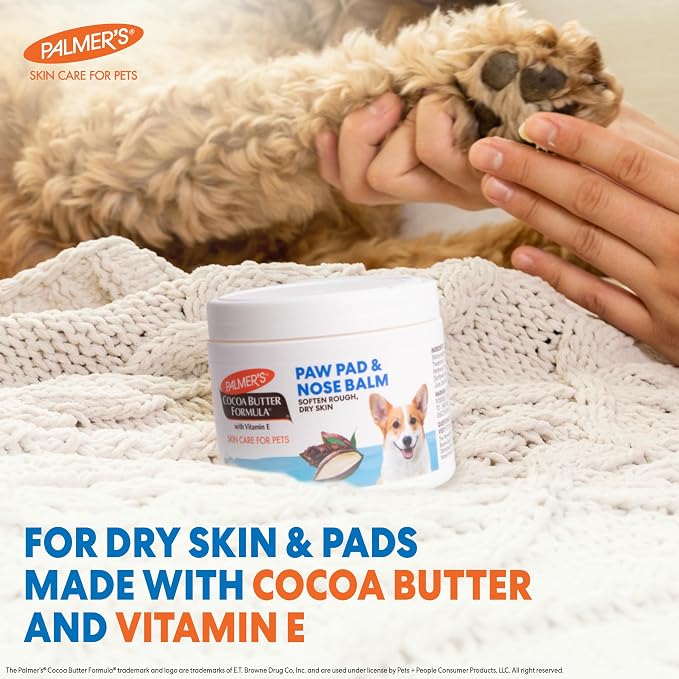 Palmer's for Pets Cocoa Butter Paw Pad and Nose Balm for Dogs, Fragrance Free Dog Skin Soother with Vitamin E for Dry Paws and Noses, Plant Based Formula, 3.5 Oz