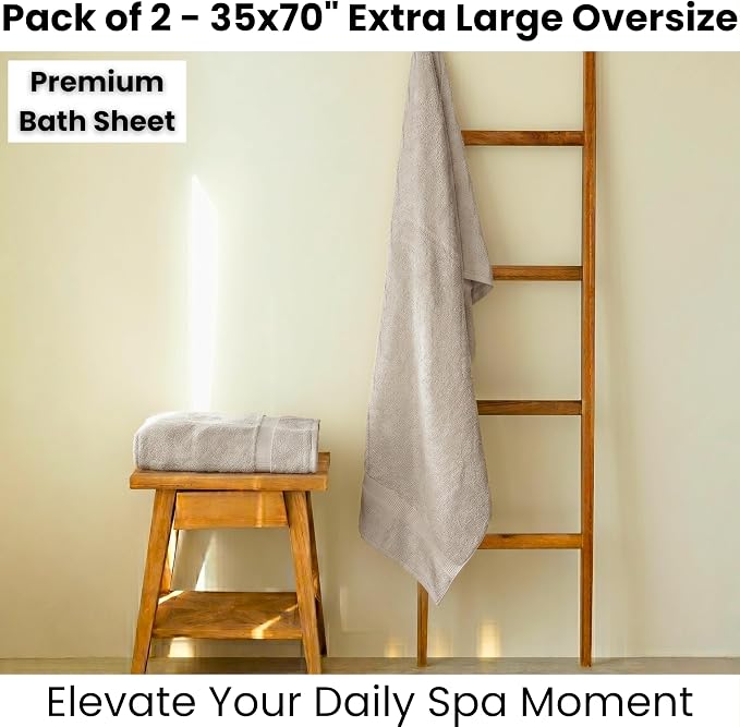 SALBAKOS 2-Piece 100% Turkish Cotton Extra Large Bath Towel 35x70 inch | Premium Hotel Quality Bath Sheet Towels | Thick, Soft, Absorbent, Oversized Bath & Beach Towels (Stone, 2 Bath Sheets)