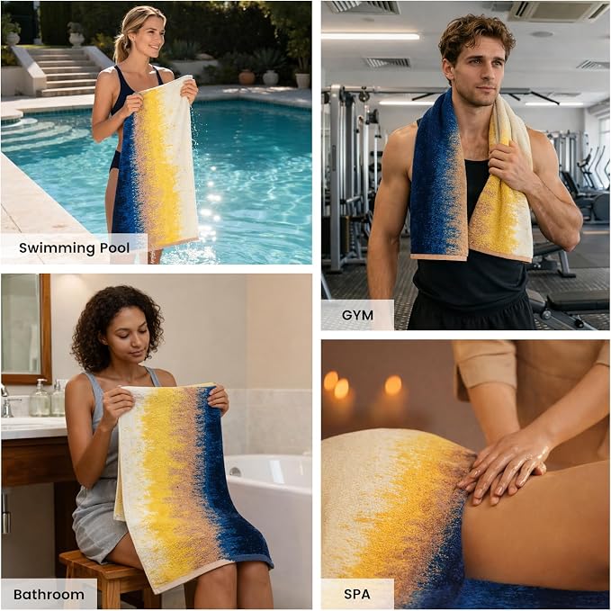 12-Piece Cotton Bath Towel Set for Bathroom, Hanging Loops, Coastal Ombre | Balanced towel set for family showers, sink-side use, guest baths, and wash-day rotation, OEKO-TEX certified, easy care