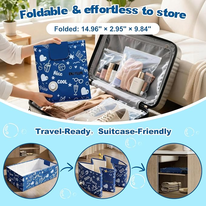 Baby Bathtub, 5-Layer Anti-Tear Foldable Toddler Bath Tub with Padded Bottom Drain Plug, Portable Collapsible Baby Bath for Travel, Shower, Sink, Indoor & Outdoor, 6 Months to 5 Years