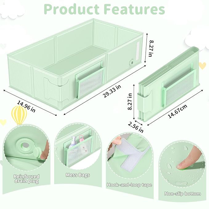 YomauiYee Baby Bathtub, Converts Shower to Tub, Foldable Toddler Tub with Rinse Cup, No Assembly Easy to Clean, Portable Collapsible Bath Tub for 6M-5Y, Travel Camping Hotel