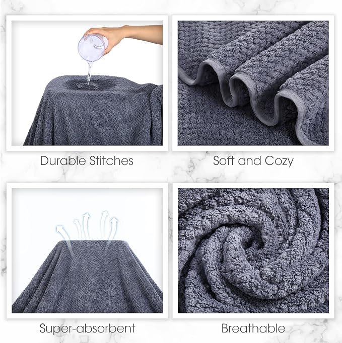Peryiter 6 Pcs Bath Towel Set Oversized Bath Sheet Super Soft Microfiber Bathroom Sheets for Adults Quick Dry Highly Absorbent Shower Towel Sets for Bathroom Dorm Spa Gym Hotel Yoga(Gray)