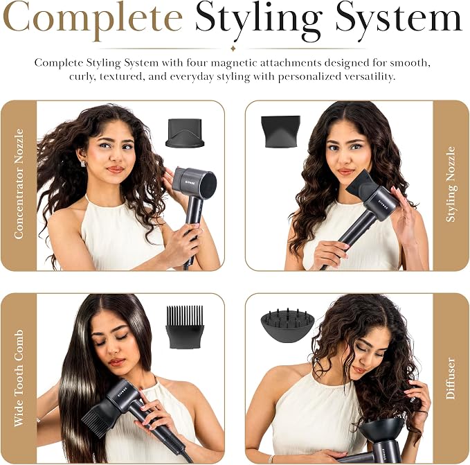 AI Technology Blow Dryer Diffuser, Smart Hair Dryers for Women, Hair Diffuser for Curly Hair, Diffuser Hair Dryer Hair Blow Dryer, Ionic Hair Dryer, 7 Mode with 4 Magnetic Attachments