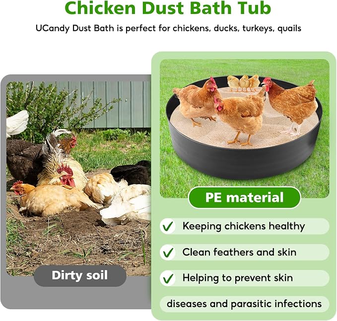 Chicken Dust Bath Tub, 40''D x 5.9''H Bottomless Design, PE Material, Adjustable Dust Bath for Chickens, Chicken Coop Cleaner Container,Essential Chicken Coop Accessory