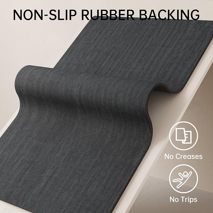 Mecko Bath Mat, Ultra Absorbent Quick Dry Bathroom Floor Mats-Rubber Non-Slip Thin Bathroom Rug Fit Under Door, Faux Suede Surface Shower Rug for Bathtub, Sink, Shower Room(Black,17"x27.5")