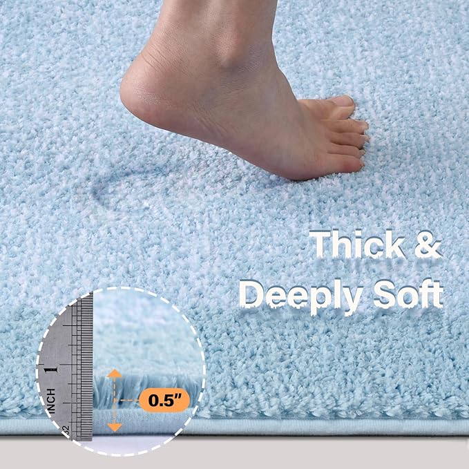 Bathroom Rugs 48x17 Non Slip Washable, Light Blue Bath Mat for Bathroom Floor Tub, Soft Absorbent Quick Dry Mats for Shower, Bathtub,Home Decor