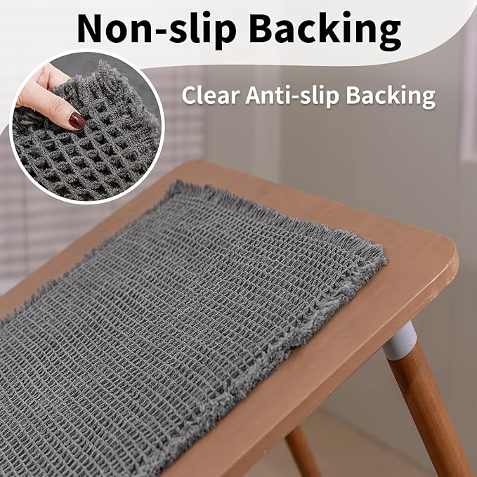 Waffle Bath Mat - Boho Bathroom Rugs Non Slip Washable, Super Absorbent & Quick Dry, Small Bath Mats Farmhouse Bathroom Decor, 18'' x 30'', Dark Grey