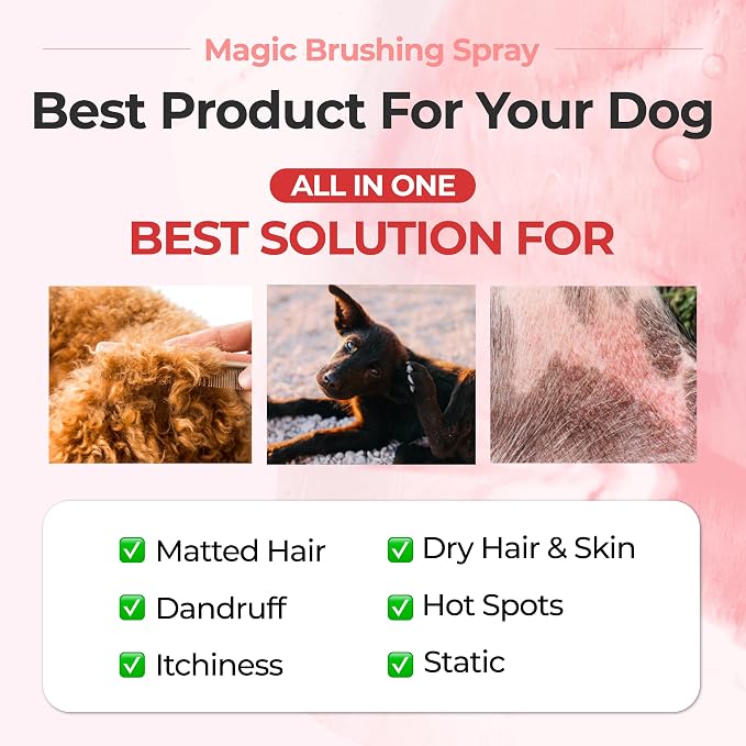 JAYU PET Magic Brushing Spray for Dogs Refill Bottle (5.8fl oz) | Fur Detangler & Dematting Solution, Hypoallergenic Deodorizer, Conditioner & Itch Relief, Shining & Grooming Spray