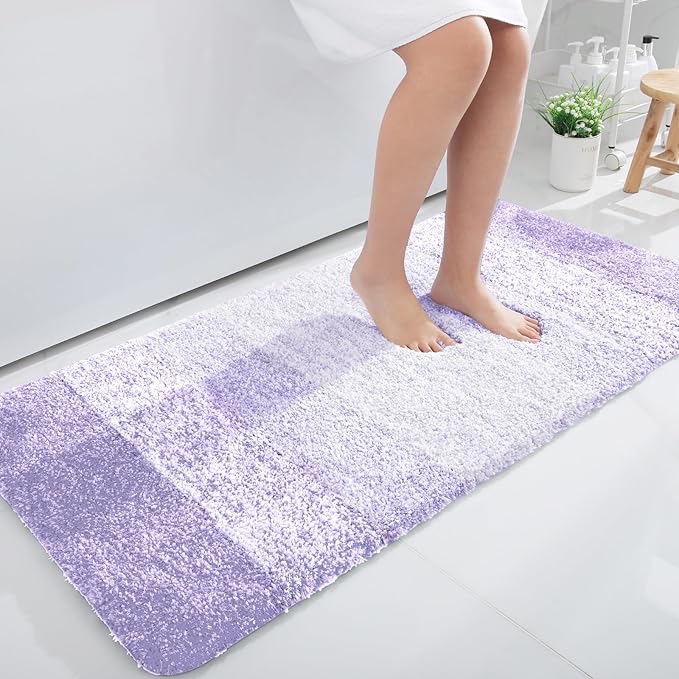 OLANLY Bathroom Runner Rugs Mat 47x24, Extra Soft Absorbent Microfiber Bath Rug, Rubber Backing, Quick Dry, Washable Long Bath Mats for Bathroom, Tub and Shower, Home Decor Accessories, Light Purple