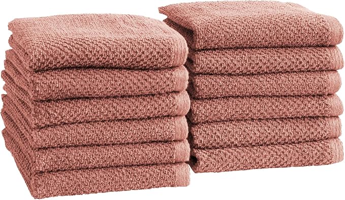 Great Bay Home 100% Cotton 12-Pack 13x13 Wash Cloth - Absorbent, Quick-Drying, Durable Face Towels for Bathroom Decor - Low-Twist, Two-Ply Fibers (Desert Rose)
