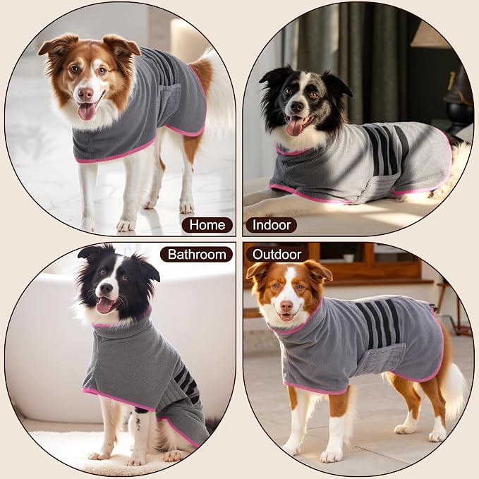 Microfibre Dog Bathrobe Towel Wrap Super Absorbent Dog Drying Coat Bath Robe for Puppy, Medium & Large Dogs, Fast Drying, Adjustable