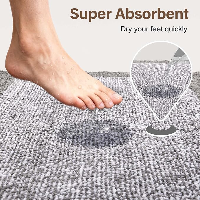 Toilet Rugs U-Shaped 24x19, Non-Slip Plush Shaggy Quick Dry Bathroom Contour Rugs, Extra Soft Absorbent Chenille Washable Bath Mat for Toilet Base, Light Grey