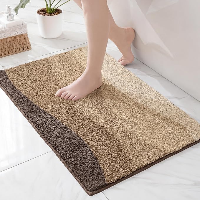 Exclusivo Mezcla Bathroom Rugs Mat 20x30, Extra Soft Non Slip Absorbent Microfiber Bath Rugs, Machine Washable Quick Dry Bath Mats for Bathroom Floor, Shower, Home Decor, Waved Camel