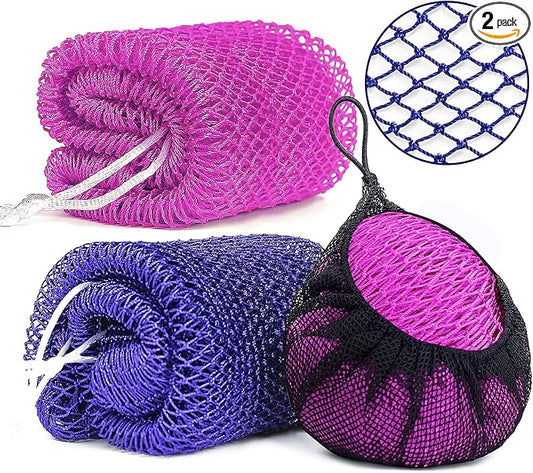 2 Pack African Net Sponge Exfoliating Body Scrubber Bath Sponge for Daily Use (Navy Blue+Indigo)