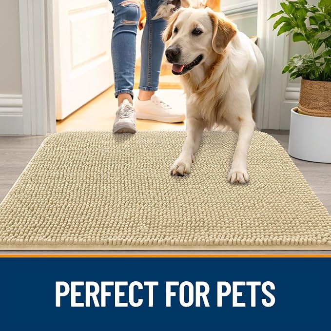 OLANLY Dog Door Mat for Muddy Paws 70x46, Absorbs Moisture and Dirt, Absorbent Non-Slip Washable Doormat, Quick Dry Chenille Mud Mat for Dogs, Entry Indoor Entryway Carpet for Inside Floor, Sand