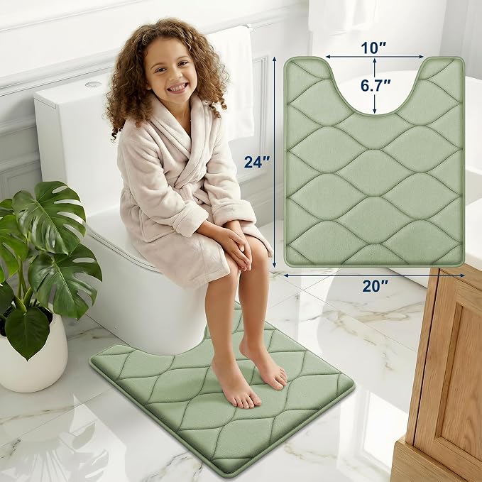 Smiry Memory Foam U-Shaped Toilet Mat 24"x20", Ultra Soft Non-Slip Bathroom Floor Mat, Water Absorbent & Machine Washable Commode Contour Rug for Toilet Home Decor, Sage Green