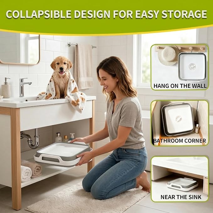 9L Small Puppy Kitten Bath Tub: 12IN Collapsible Tiny Dog Cat Shower Tub | Portable Bathtub for Chihuahua Yorkie Pomeranian Bichon Maltese Shih Tzu Toy Poodle, Foldable Washing Station Indoor Outdoor