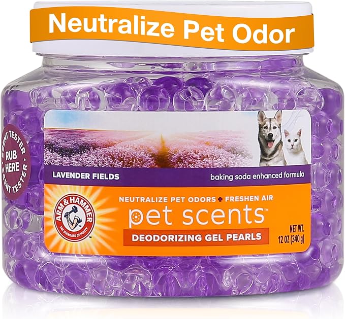 Arm & Hammer for Pets Air Care Pet Scents Deodorizing Gel Beads, Pet Odor Eliminator for Rooms Closets and Small Spaces with Long Lasting Odor Control, Lavender Fields Scent, 12 oz
