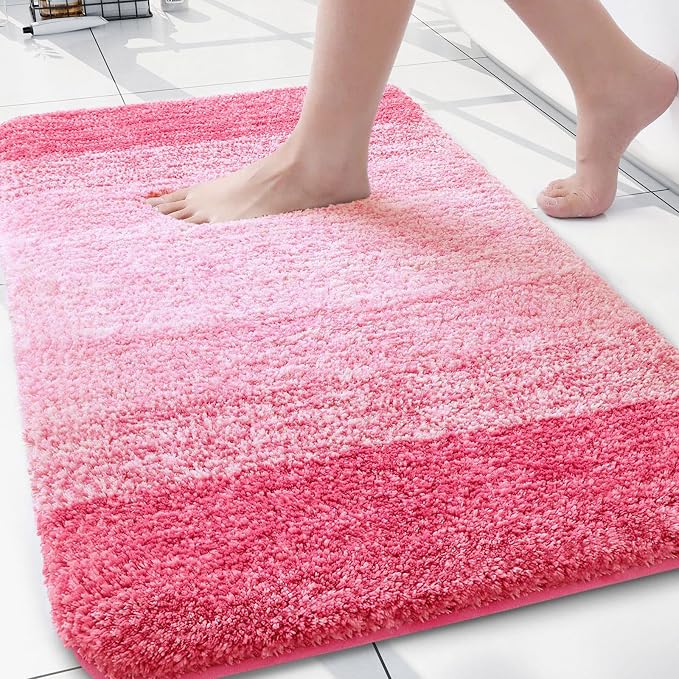 Arotive Microfiber Bathroom Rugs, Shaggy Soft and Absorbent Bath Rug, Thick Plush Machine Washable Dry Bath Mats for Bathroom, Tub and Shower, 30x20, Pink, Rectangular