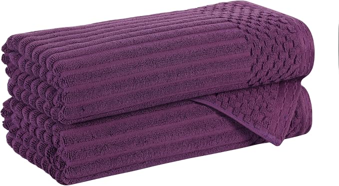 Cotton 2-Piece Solid and Ribbed Bath Towel Set, Bath Towels- 27" x 54", Plum by Superior
