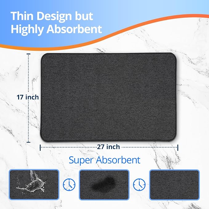 HOMTEB Bath Mat 17x27Inch, Thin Bath Mats Rugs with Rubber Backing Non-Slip, Absorbent,Quick Dry Machine Washable, Home Decor Accessories Cozy Cloth Bathroom Rugs fit Under Door/Sink/Tub-Black