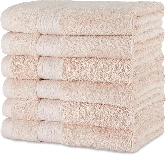 Amazon Basics Fade-Resistant 100% Cotton Hand Towel, 16"x26", Blush Pink, 6-Pack
